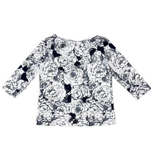 Lands’ End Floral Rose Print 3/4 Sleeves 100% Cotton Tee Top Sz S